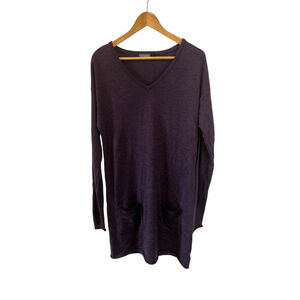 NICOLE MILLER Sweater Women’s Large MerinoWool Blend Tunic V Neck Long Sleeve L